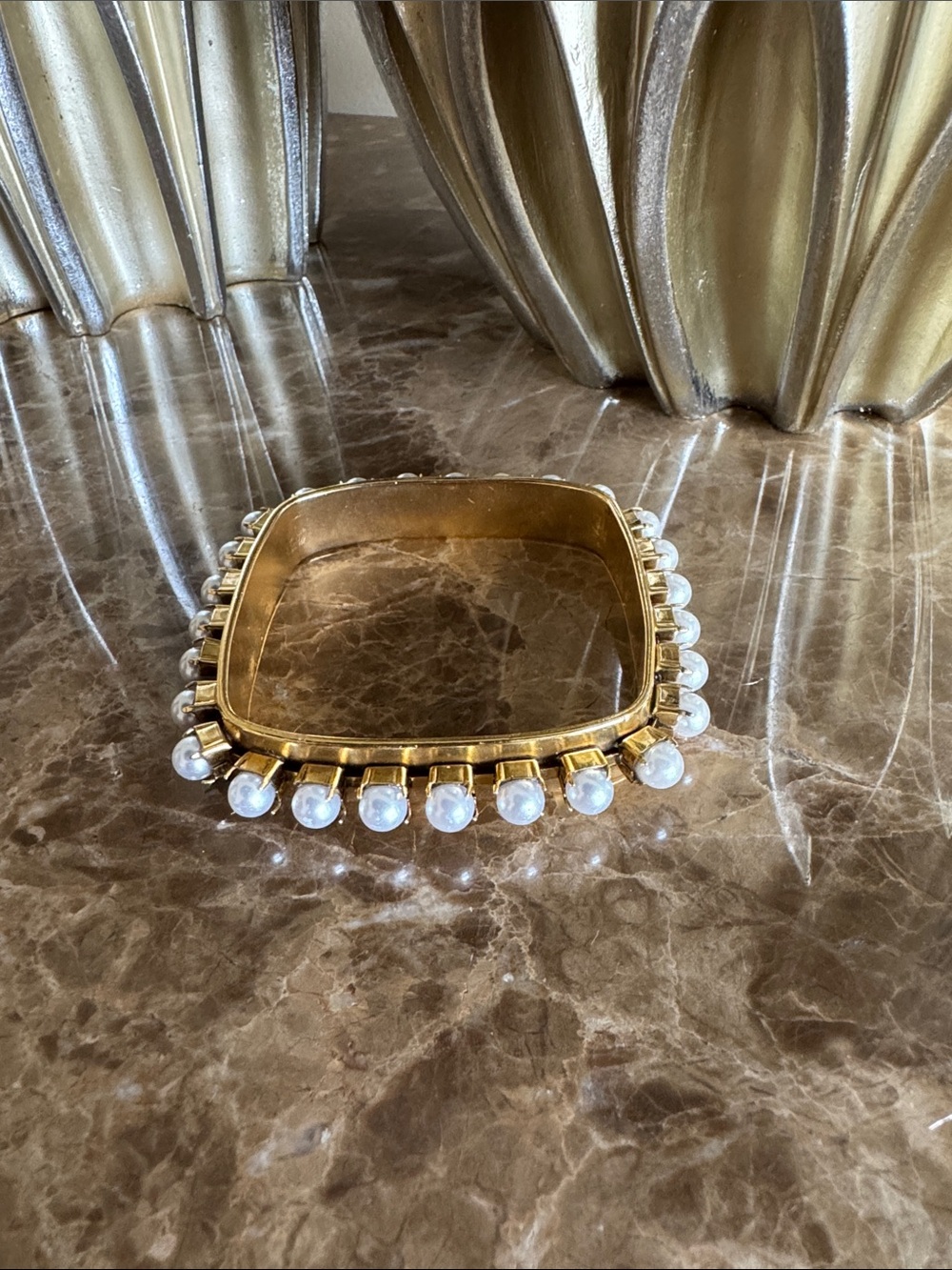 Willow Tree Gold-Tone Square Bangle with Pearl Drops